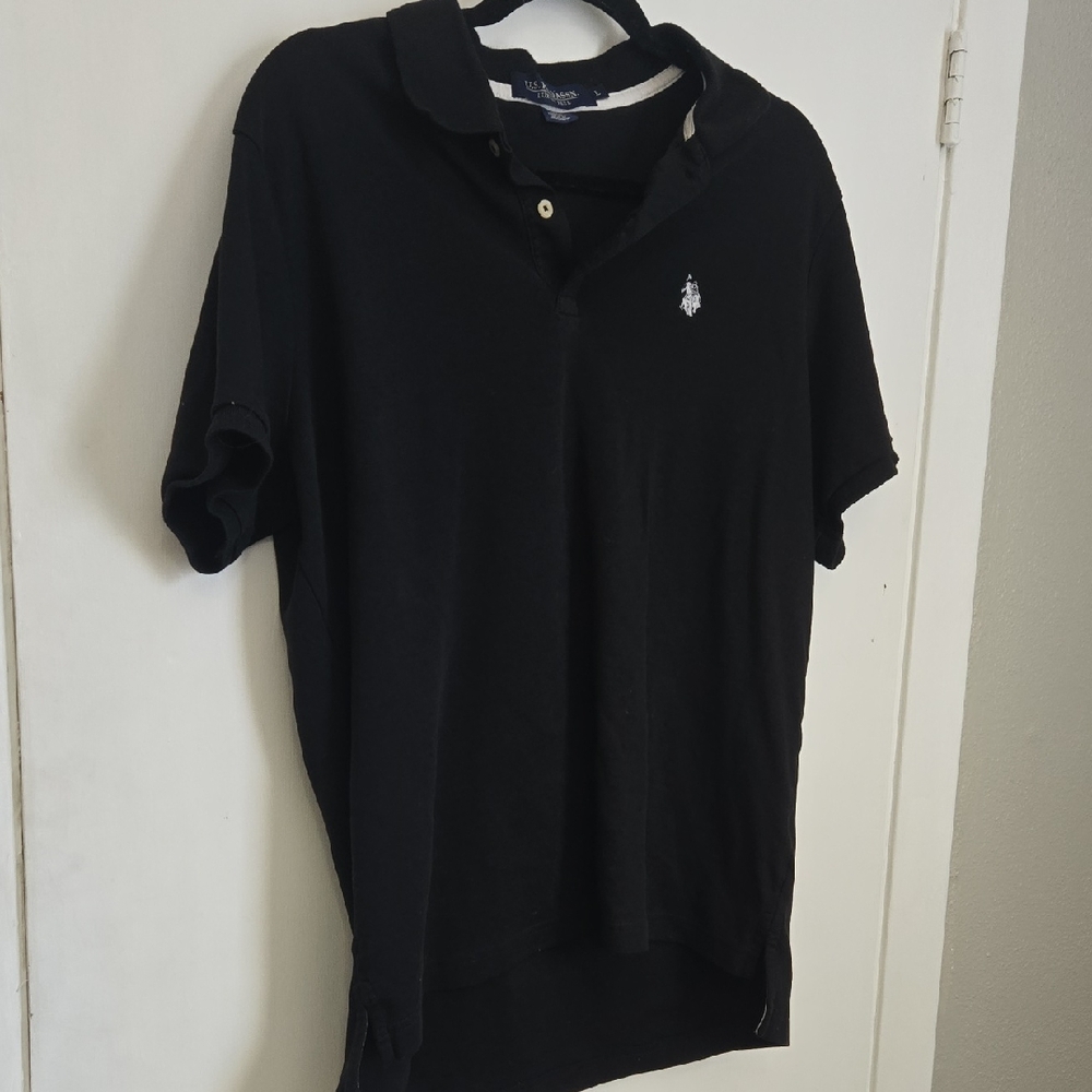 U.S. Polo Assn. Black Polo with White Logo Sz L